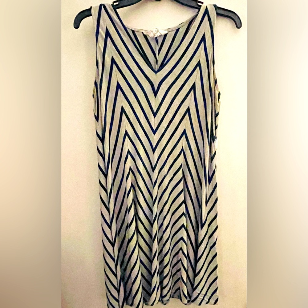 Blue and gray chevron v-neck mini dress